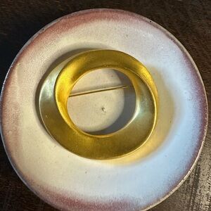 Vintage Matte Gold Oversized Circle Brooch, 1980s